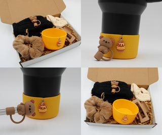 Brown Bear Cute Animal Gift Box Hair Accessories Straw Topper Boot Charm Tumbler Protection