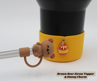 Brown Bear Boot Charm Straw Topper Quencher Tumbler Set Gift Bundle Simple Modern