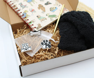 Dog Mom Gift Box with Shoe Charms Comfy Socks Dog Themed Journal and Pen Gift For Her Mother's Day Self Care Pampering Personalized Gift