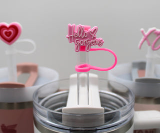 Girly Pink Straw Topper Hello Gorgeous Straw Buddy Tumbler Topper Simple Modern XO Straw Cover Tumbler Accessory