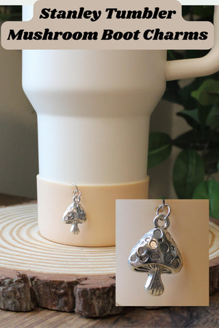 Mushroom Charm Water Bottle Boot Charm Mushroom Lover Hydro Flask Accessory Woodland Antique Silver Charm Personalized Tumbler 40 Oz Cup