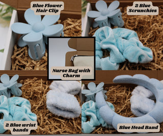 Nurse Gift Box with Blue Hair Accessories Zippered Bag Personalized Block Letter Charm
