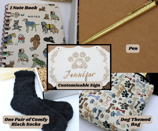 Dog Mom Gift Box with Laser Engraved Sign Accessory Paw Print Zippered Bag Comfy Socks Dog Themed Journal