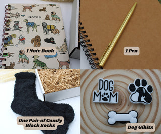 Dog Mom Gift Box with Shoe Charms Comfy Socks Dog Themed Journal and Pen Gift For Her Mother's Day Self Care Pampering Personalized Gift